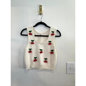 Entro Cherry Sweater Vest Tank Cropped Knit Top Fruit Cute Medium